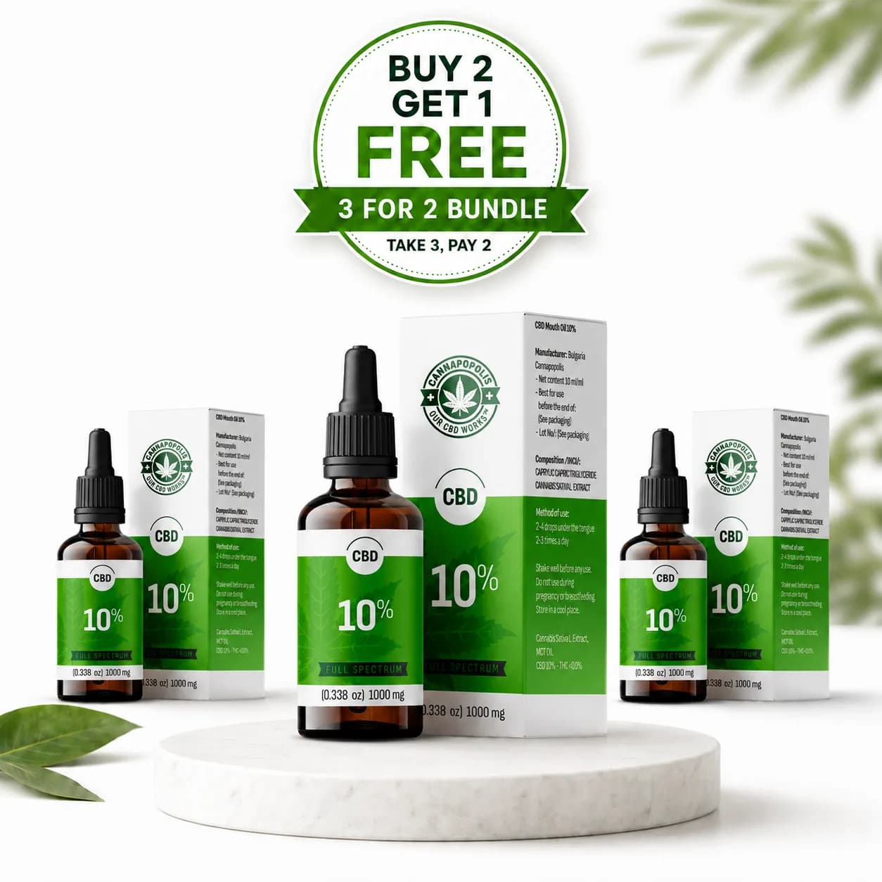 Alege 3, plătești 2 Ulei CBD 10% Cannapopolis pachet Cannapopolis