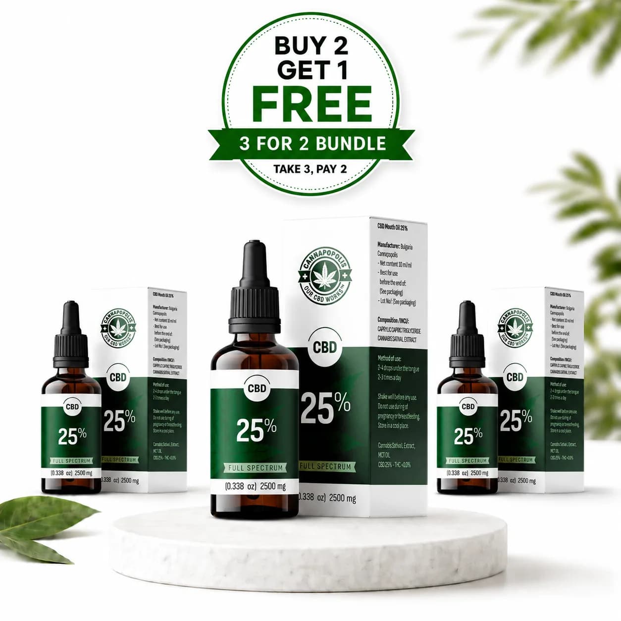 Alege 3, plătești 2 Ulei CBD 25% Cannapopolis pachet Cannapopolis